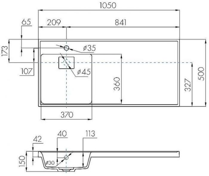 Раковина Aquaton Лондри 105 L 1A72833KLH21L с местом под стиральную машину Графит