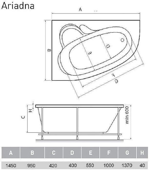 Акриловая ванна Relisan Ariadna 145x95 L Гл000001415 без гидромассажа