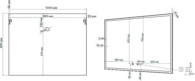 Зеркало Art&Max Arezzo AM-Are-1000-800-DS-FC-H-Nero с подсветкой с сенсорным выключателем Черное