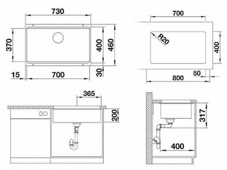 Кухонная мойка Blanco Etagon 700-U Silgranit 525168 Темная скала