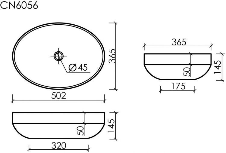 Умывальник CERAMICANOVA Element чаша накладная овальная 502x363x145 мм CN6056