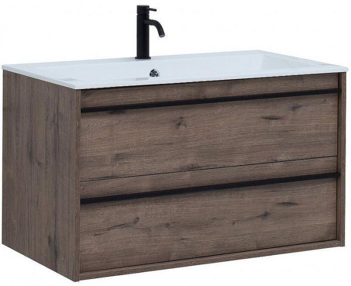 Тумба с раковиной Aquanet Lino 90 271950 подвесная Дуб Веллингтон