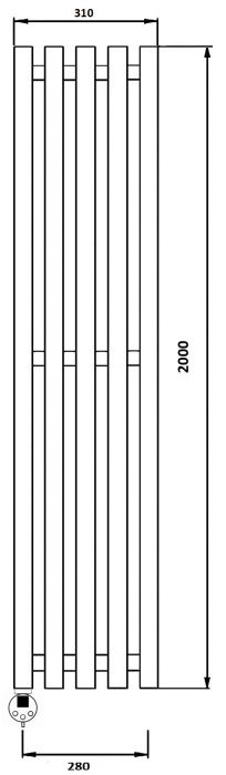 Дизайн-радиатор электрический Secado Бергамо 5 2000x280 черный матовый