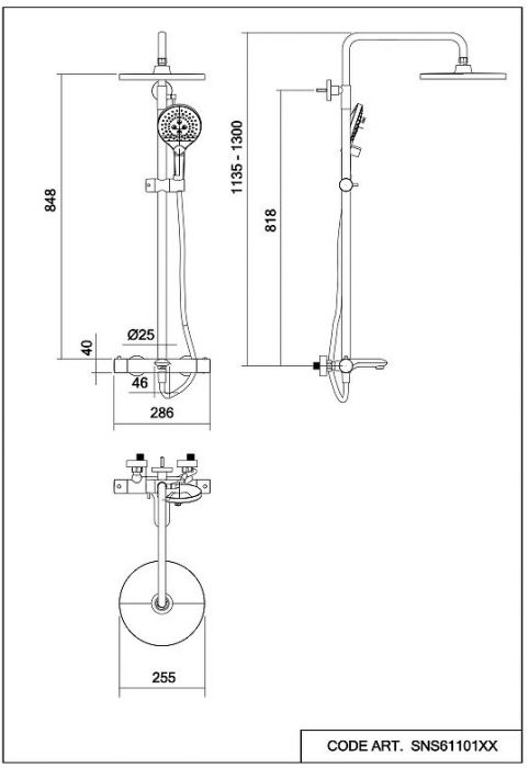 Душевая система Abelsberg Perfecta SNS61102MB с термостатом цвет Вулканический черный