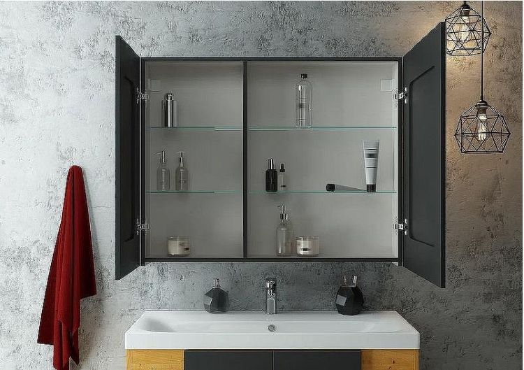 Зеркальный шкаф Континент Mirror Box black Led 100 МВК051 с подсветкой Черный