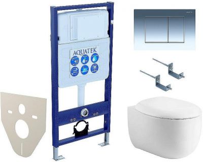 Комплект унитаза с инсталляцией Aquatek Set Aquatek Альтаир cm-010 4в1 с сиденьем Микролифт и клавишей смыва Хром глянцевый