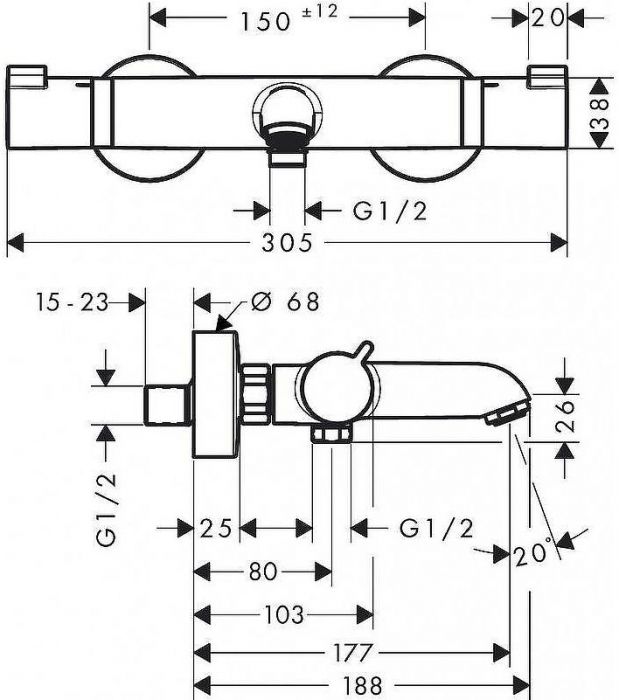 Смеситель для ванны Hansgrohe Ecostat Comfort 13114000 с термостатом Хром