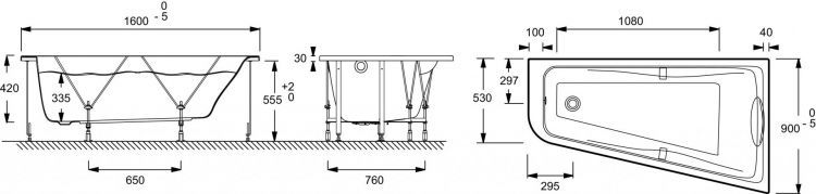 Акриловая ванна 160х90 Jacob Delafon Odeon Up E60811-00