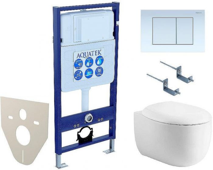 Комплект унитаза с инсталляцией Aquatek Set Aquatek Альтаир cm-009 4в1 с сиденьем Микролифт и Белой клавишей смыва
