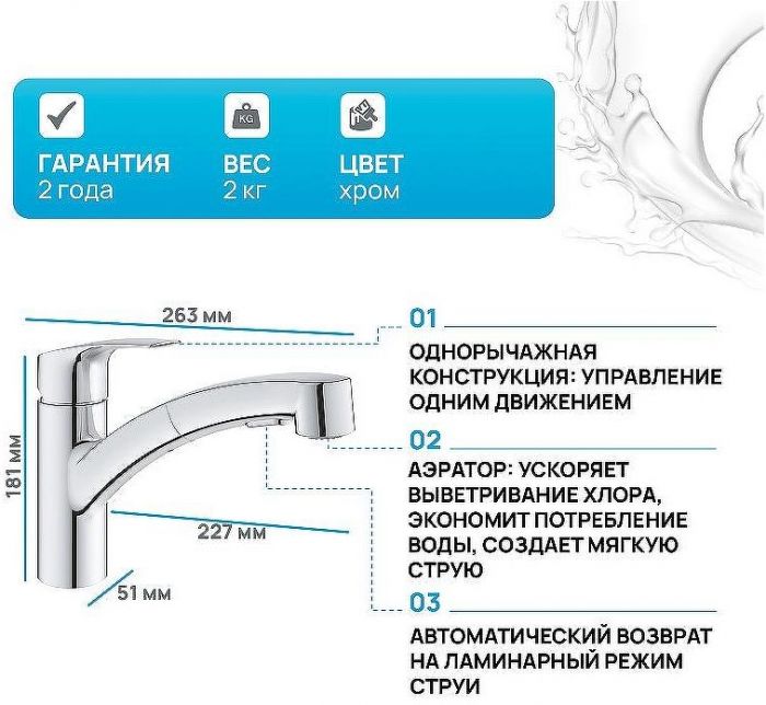 Смеситель для кухни Grohe Eurosmart 30305001 Хром