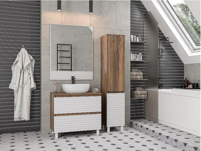 Шкаф пенал Brevita Dakota 35 R DAK-050350-19/01П Белый матовый Дуб Галифакс олово