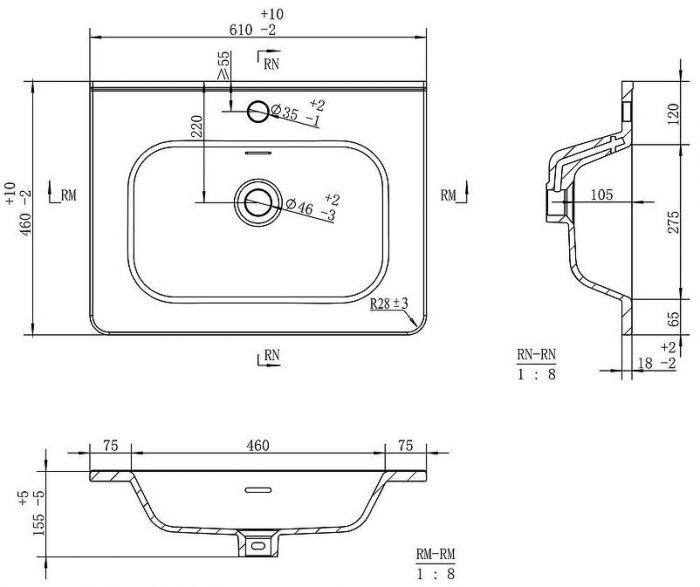Тумба с раковиной Brevita Risacca Crema 60 УТ000025678 Серая матовая