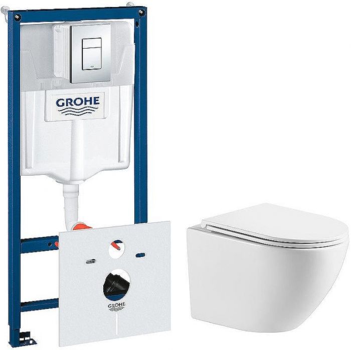 Комплект унитаза WellWant Aura WWU01121WK с инсталляцией Grohe Rapid SL 38775001 с сиденьем Микролифт и клавишей смыва Хром