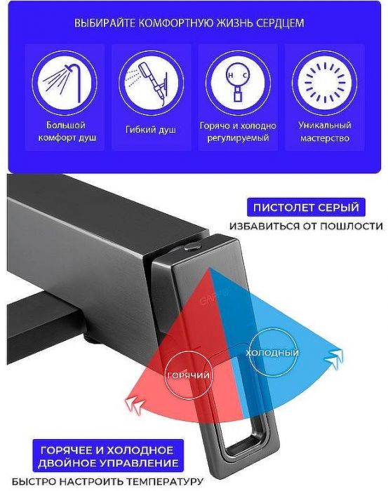 Смеситель для ванны Gappo G17-9 G3217-9 Оружейная сталь