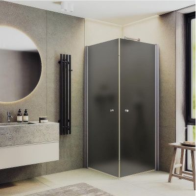 Душевой уголок Maybah Glass MGY-1299-5 900x900x1980 на монопетлях Хром матовый стекло графитовое матовое