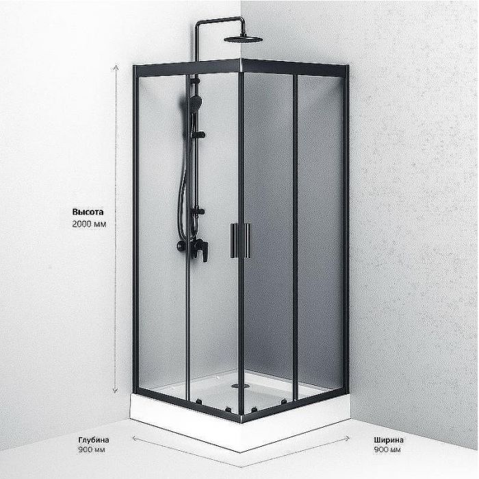 Душевой уголок AM.PM Gem 90х90 W90G-403-090BT профиль Черный матовый стекло прозрачное