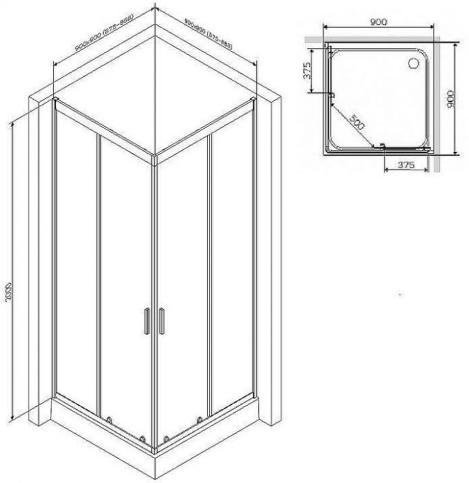 Душевой уголок AM.PM Gem 90х90 W90G-403-090BT профиль Черный матовый стекло прозрачное