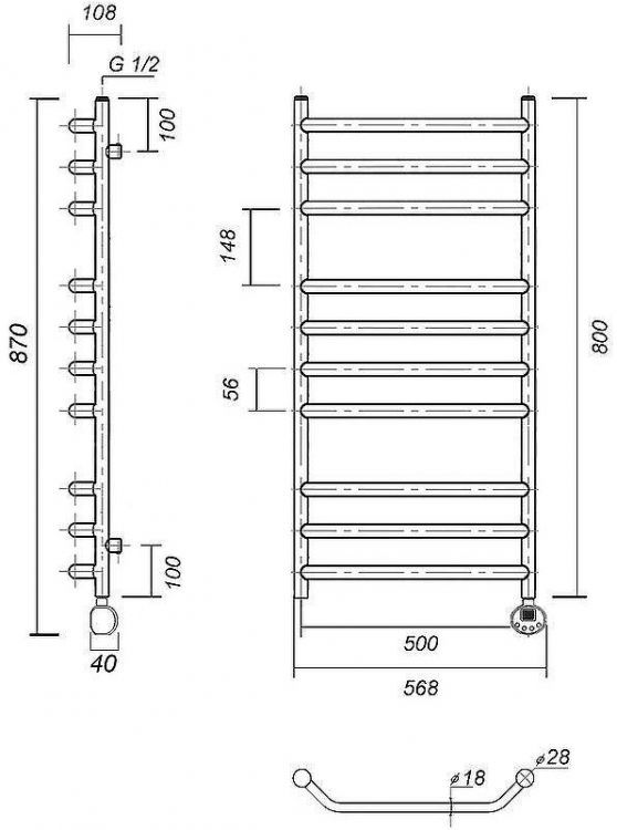Электрический полотенцесушитель Domoterm Лаура П10 500x800 АБР ER Античная бронза
