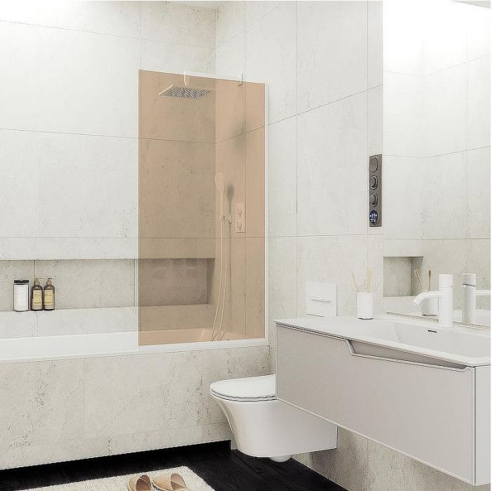 Шторка на ванну Maybah Glass MGV-70-1у 800x1400 в узком профиле Белый стекло бронзовое