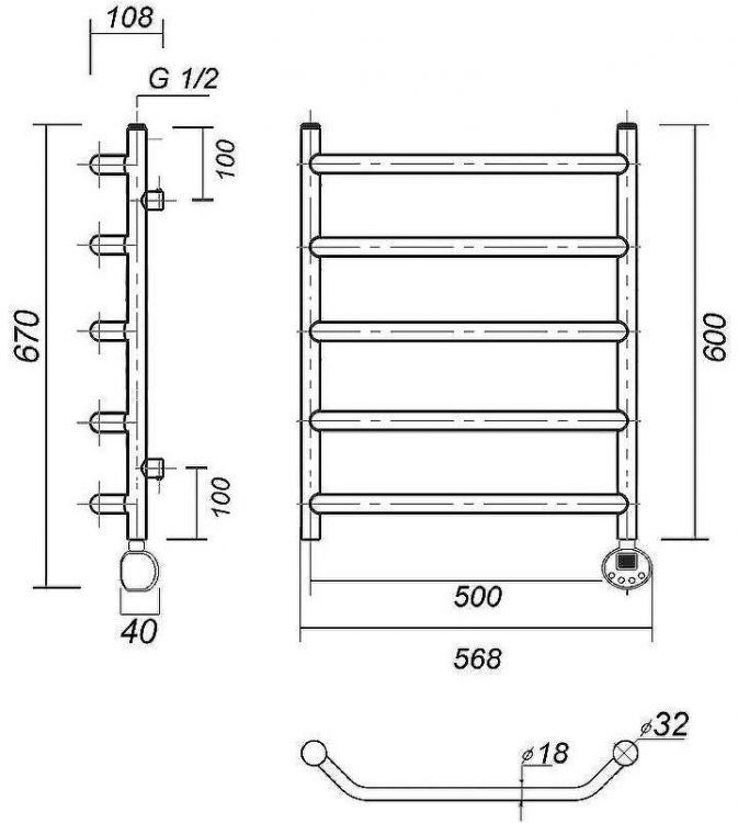 Электрический полотенцесушитель Domoterm Лаура П5 500x600 ER Золото