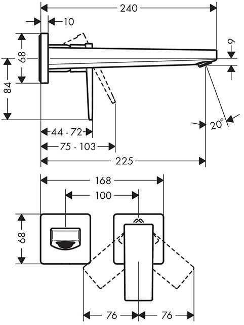 Hansgrohe Metropol Встраиваемый смеситель для раковины, излив 225мм, внешняя часть, цвет: черный матовый