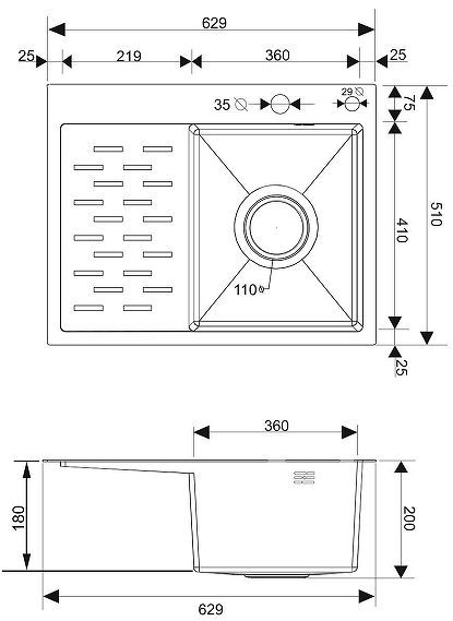 Кухонная мойка Ростовская Мануфактура Сантехники 63 MRK-6350BL-R Темный графит
