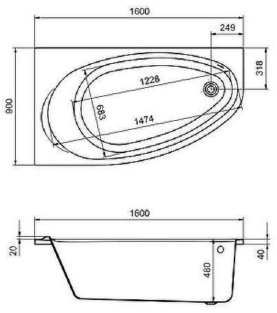 Акриловая ванна Roca Corfu 160x90 L 248573000 без гидромассажа