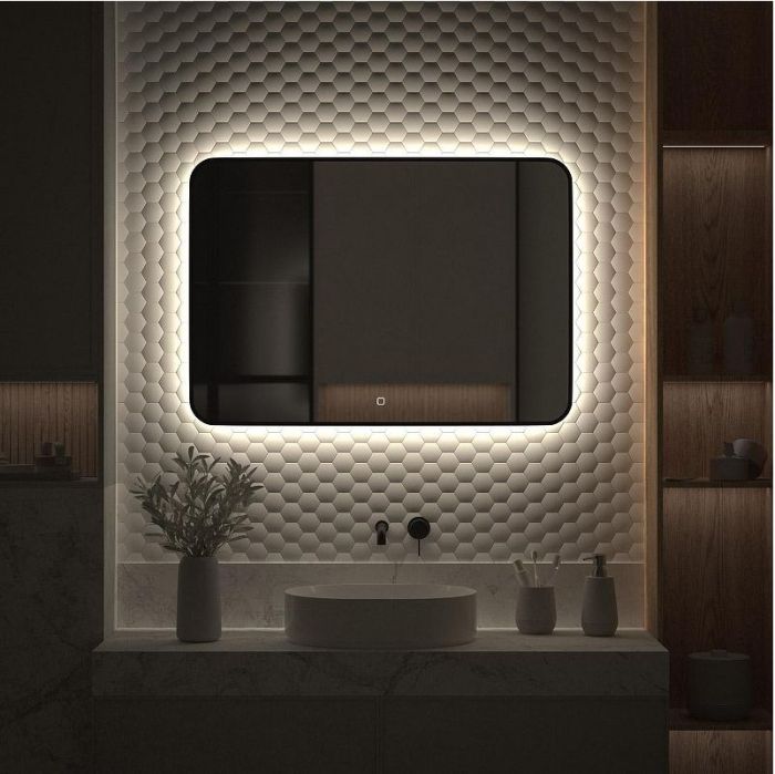 Зеркало Defesto Aura 100х70 DF 2969SH с подсветкой 32W-4500K/Сенсорный выключатель/Нейтральный белый свет/Черная рама