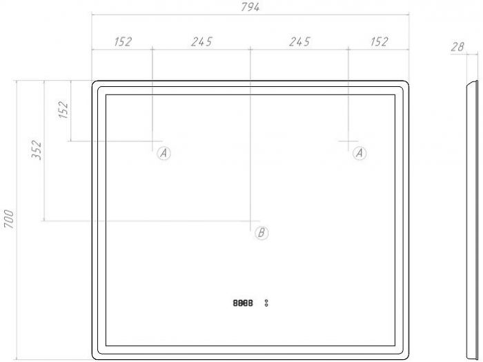 Зеркало Vigo Geometry Luxe 80 210 с подсветкой с бесконтактным выключателем с диммером с подогревом и часами