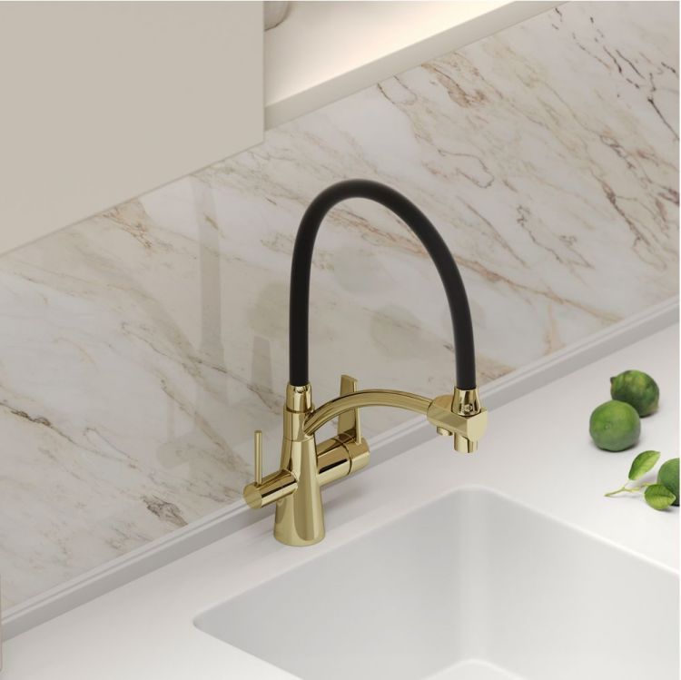 Смеситель для кухни Sancos Eri с гибким изливом, цвет полированное золото/черный, SC4001ZG Смеситель для кухни Sancos Eri с гибким изливом, цвет полированное золото/черный, SC4001ZG