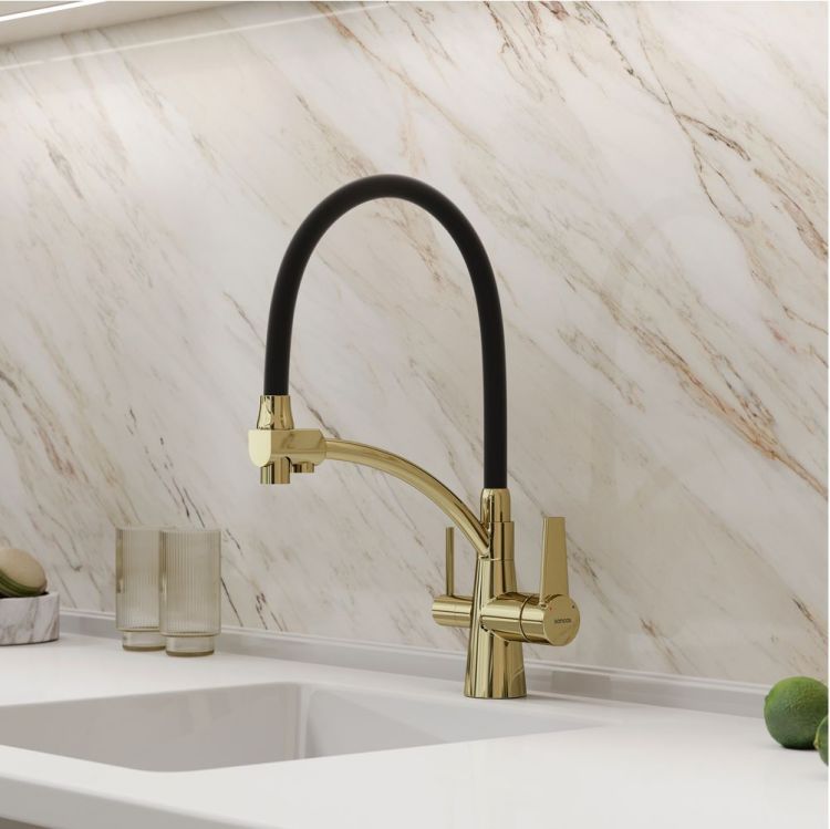 Смеситель для кухни Sancos Eri с гибким изливом, цвет полированное золото/черный, SC4001ZG Смеситель для кухни Sancos Eri с гибким изливом, цвет полированное золото/черный, SC4001ZG