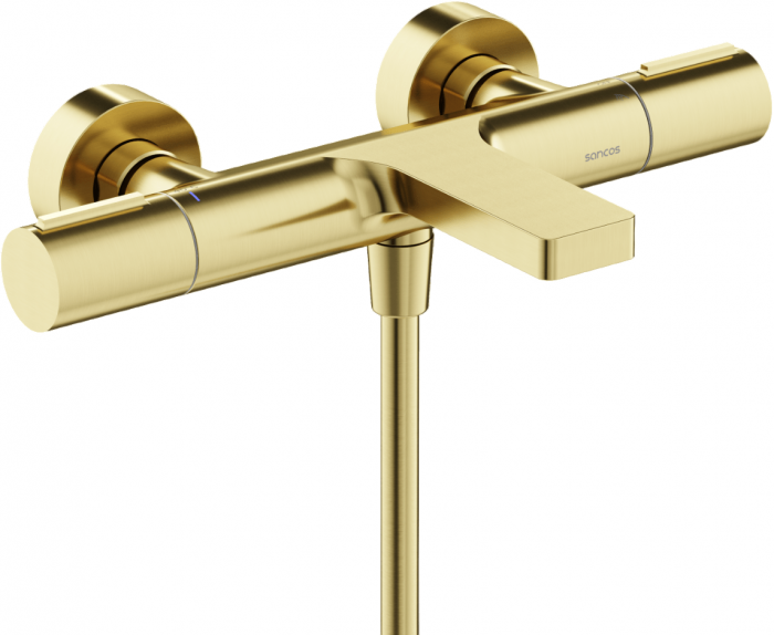Термостатический Смеситель для ванны с душем SANCOS Etna, брашированное золото, PVD покрытие, SC9006BG