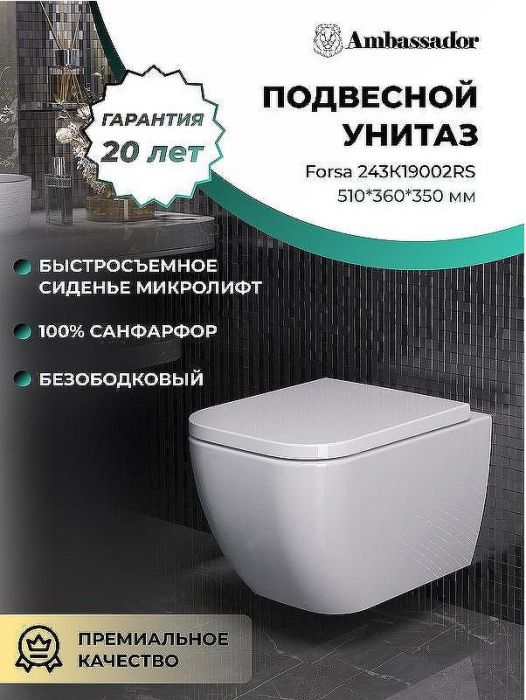Унитаз Ambassador Forsa 243K19002RS подвесной с сиденьем Микролифт