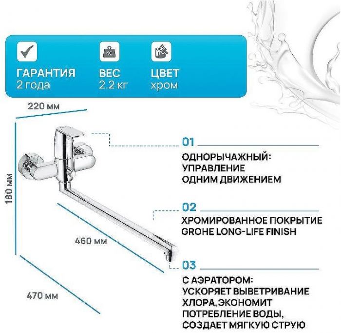 Смеситель для ванны Grohe Eurosmart Cosmopolitan 32847000 универсальный Хром