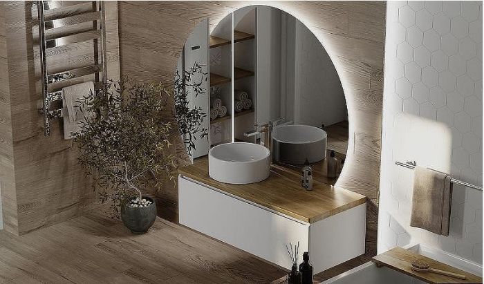 Шкаф пенал Jorno Solis New 34 SolN.11.34/W/JR с подсветкой с бесконтактным выключателем