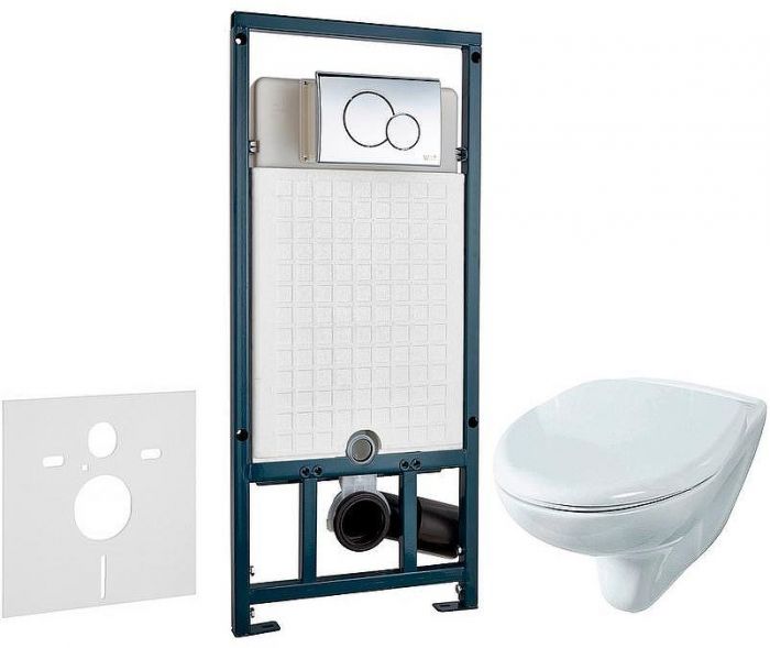Комплект унитаза Rosa Элеганс Люкс Вн УнБ32 4620008195438 с сиденьем Микролифт и инсталляцией WeltWasser WW Marberg 507 10000005949+10000005952 с клавишей смыва Хром глянцевый