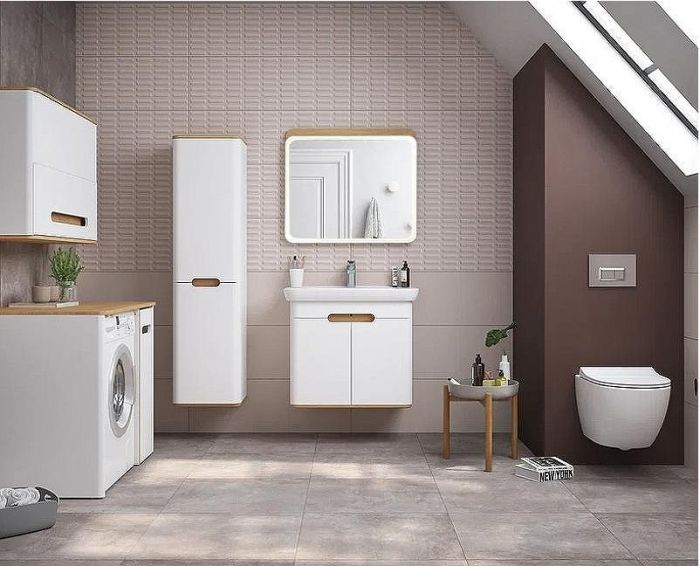 Шкаф пенал Vitra Sento 40 L 60854 подвесной с бельевое корзиной Белый матовый