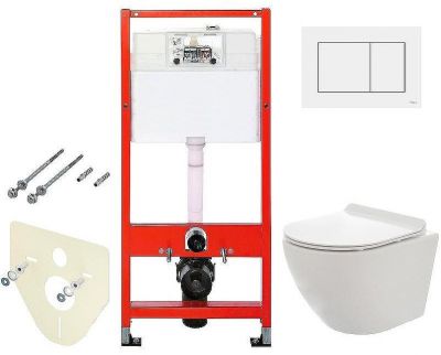 Комплект унитаза AQUAme AQM2002 с инсталляцией Tece Base 9400413 с сиденьем Микролифт и Белой клавишей смыва