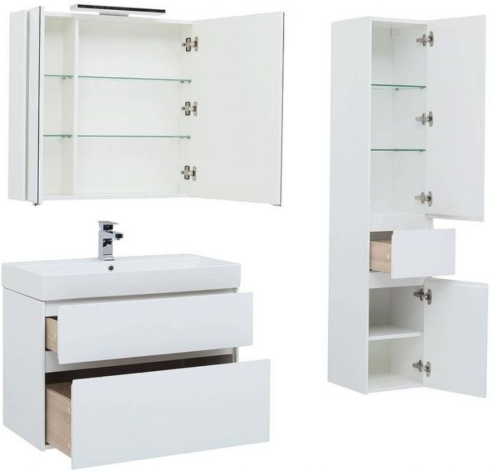 Комплект мебели для ванной Aquanet Бруклин 85 207801 подвесной Белый глянец