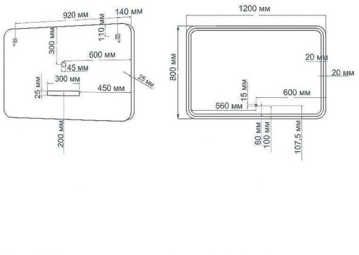 Зеркало Art&Max Genova AM-Gen-1200-800-DS-F с подсветкой с сенсорным выключателем Черное
