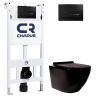 Комплект унитаза с инсталляцией Charus SET.121BT.DW.5 цвет Черный матовый с сиденьем Микролифт и клавишей смыва цвет Черный матовый