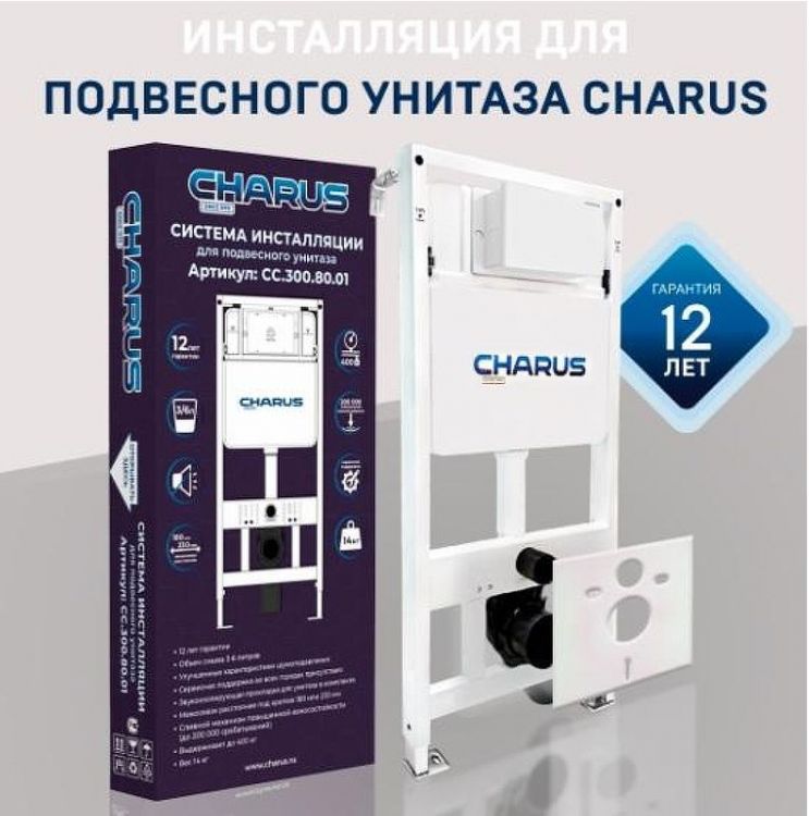 Комплект унитаза с инсталляцией Charus SET.121BT.DW.5 цвет Черный матовый с сиденьем Микролифт и клавишей смыва цвет Черный матовый