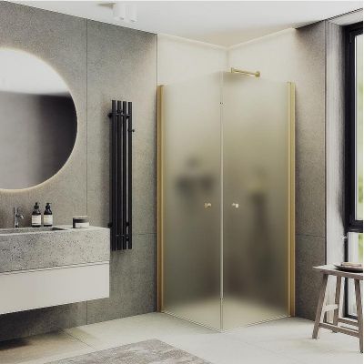 Душевой уголок Maybah Glass MGY-1294-3 900x900x1980 на монопетлях Золото стекло сатиновое