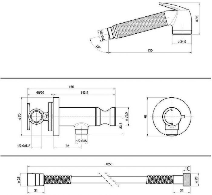 Гигиенический душ со смесителем Bossini Nikita E37008B.030 Хром