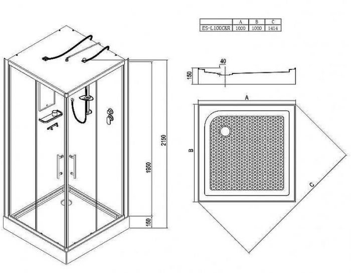 Душевая кабина Esbano ES-L100CKR 100x100 ESKL100CKR без гидромассажа