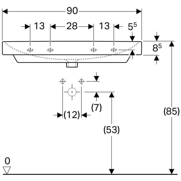 Раковина Geberit Smyle Square 90х48 см, с отв. под смеситель, с отв. перелива [500.251.01.1]