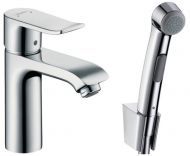 Hansgrohe Metris Смеситель для раковины, на 1 отв., с гигиеническим душем (комплект: шланг: 160см, кронштейн, лейка), цвет: хром