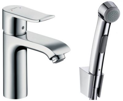 Hansgrohe Metris Смеситель для раковины, на 1 отв., с гигиеническим душем (комплект: шланг: 160см, кронштейн, лейка), цвет: хром