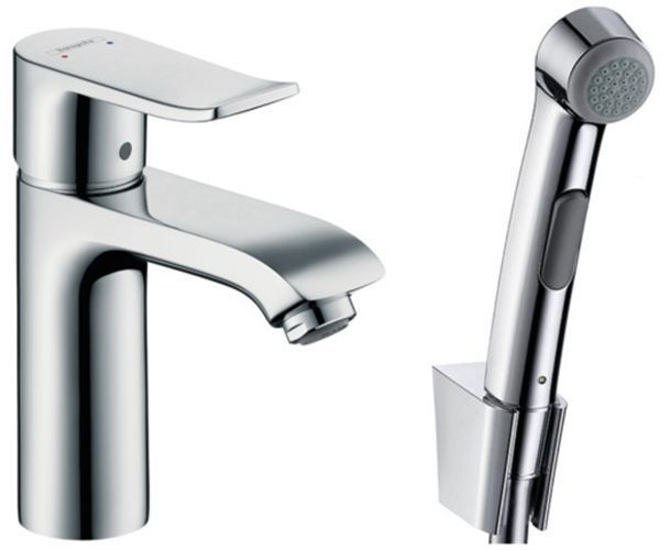Hansgrohe Metris Смеситель для раковины, на 1 отв., с гигиеническим душем (комплект: шланг: 160см, кронштейн, лейка), цвет: хром