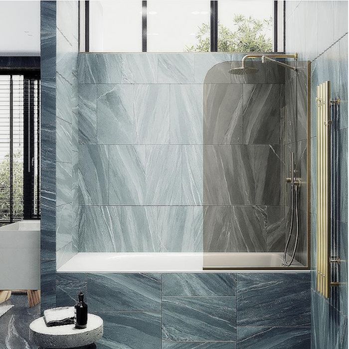Шторка на ванну Maybah Glass MGV-127-3у 340x1400 в узком профиле Золото стекло бронзовое